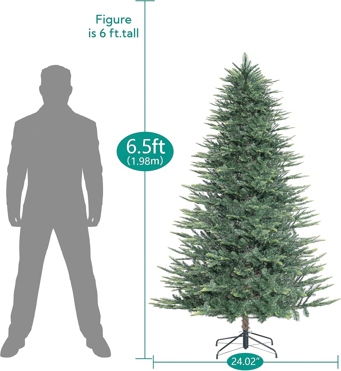 Naomi Home 6.5ft Nordic Christmas Tree with Lights, Realistic Charming Prelit with 921 Branch Tips, 500 Warm Lights and Metal Stand, Aritificial Tree