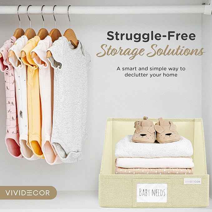 Trapezoid Closet Bins for Shelves – 12x12x10 Fabric Storage Baskets, Collapsible Organizer Boxes for Linen, Baby Clothes, Seasonal Storage – Light Beige, 3 Pack