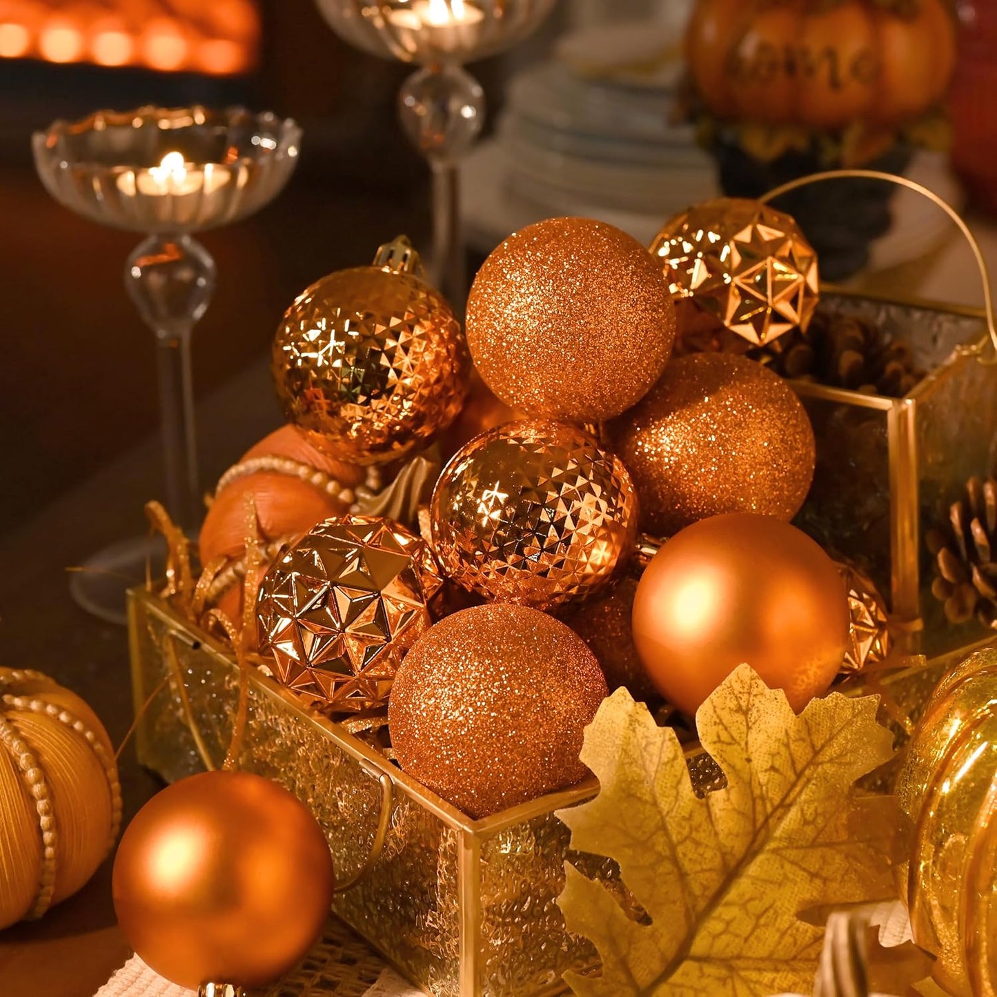 Valery Madelyn Christmas Tree Decorations Ornament Set for Fall Halloween, 50ct 2.36 Inches Orange Shatterproof Christmas Ball Ornaments Hanging Xmas Holiday Party Decor