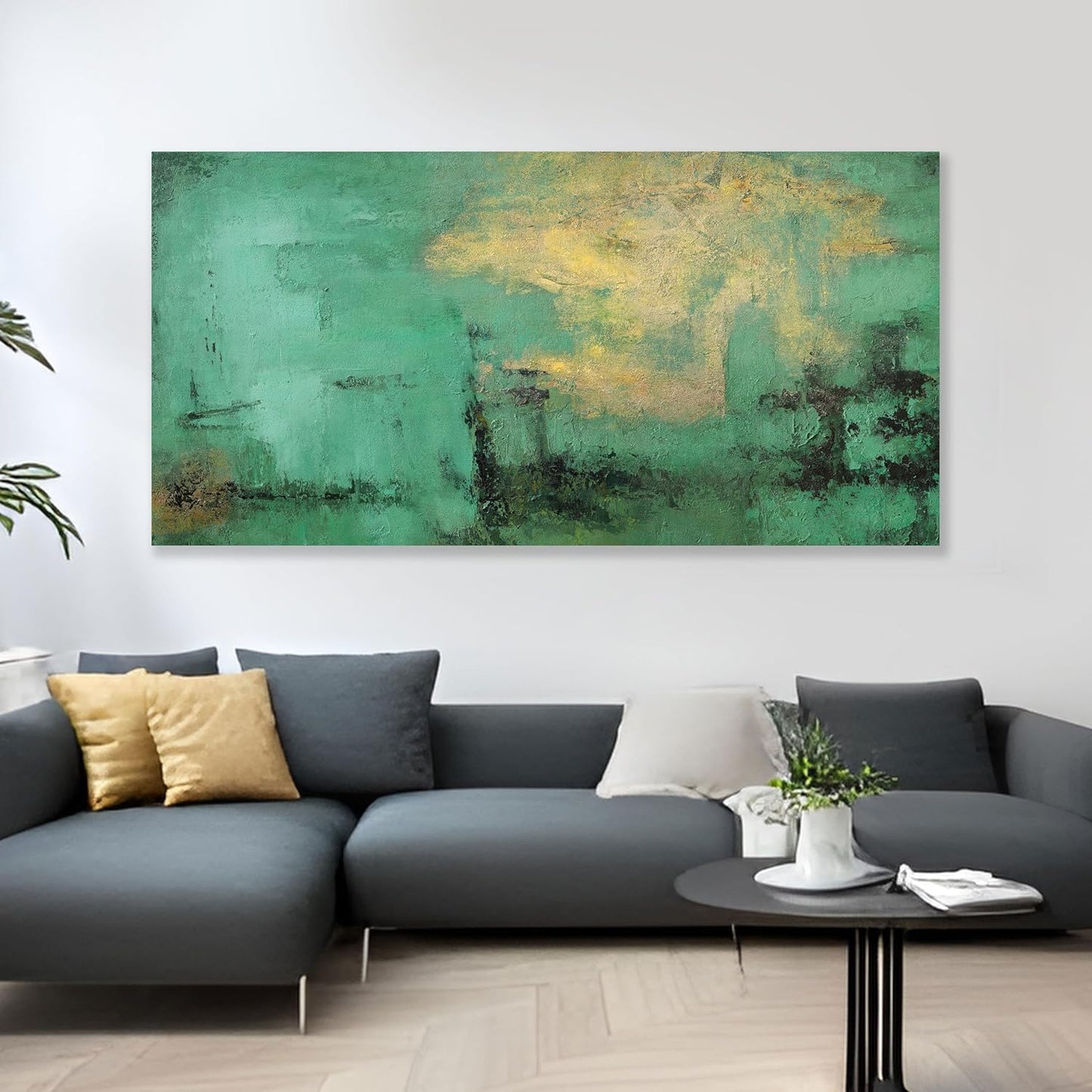 Glvzygy Abstract Wall Art Green and Gold Vintage Abstract Canvas Wall Decor Artwork Paintings Suitable for Living Room Bedroom Office Home Wall Decor 29"x58"
