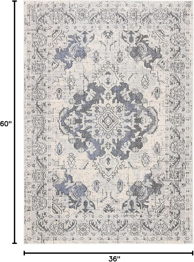 SAFAVIEH Monaco Collection Area Rug - 3' x 5', Ivory & Grey, Non-Shedding & Easy to Clean, Distressed Medallion Design, Ideal for Living Room, Bedroom, Dining Space (MNC243B)