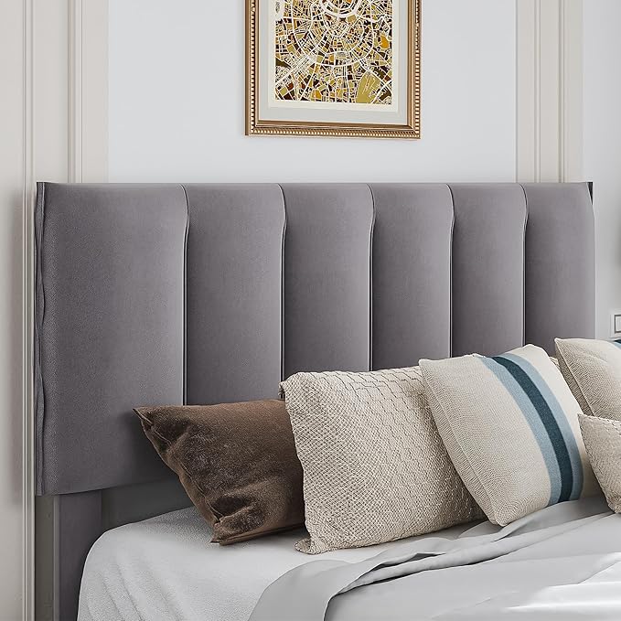 VECELO Full Size Bed Frame with 4 Storage Drawers, Adjustable Height Headboard, Heavy-Duty Platform Bedframe with Strong Wooden Slats, No Box Spring Needed, Dark Grey