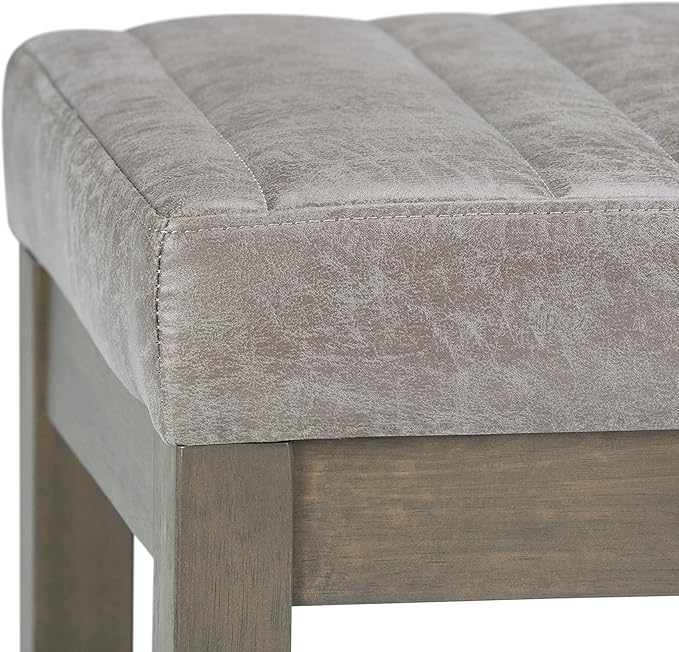 SIMPLIHOME Casey Ottoman Bench - 48 inch Wide Upholstered Vegan Leather Rectangle Ottoman in Distressed Grey Taupe, Contemporary Modern Bench for Bedroom with Quilted Stitching, Assembled