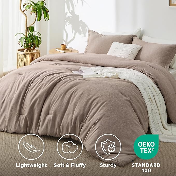 Bedsure Queen Comforter Set - Khaki Soft Bedding for All Seasons, Cationic Dyed Bed Set, 3 Pieces, 1 Queen Size Comforter (90"x90") and 2 Pillow Shams (20"x26"+2")