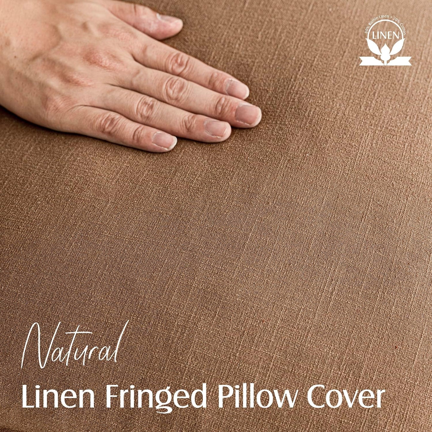 Foindtower Set of 2 Decorative Linen Fringe Throw Pillow Covers Cozy Farmhouse Boho Cushion Cover with Tassels Soft Accent Pillowcase for Couch Sofa Bed Living Room Home Decor 20×20 Inch Khaki Brown