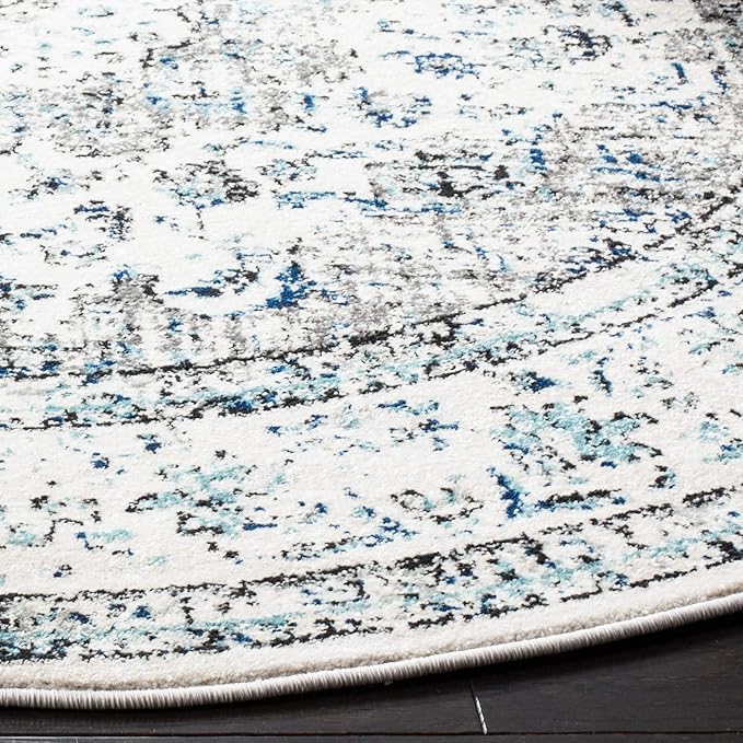 SAFAVIEH Evoke Collection Area Rug - 5'3" Round, Ivory & Grey, Shabby Chic Oriental Medallion Design, Non-Shedding & Easy to Clean, Ideal for Living Room, Bedroom, Dining Space (EVK220D)