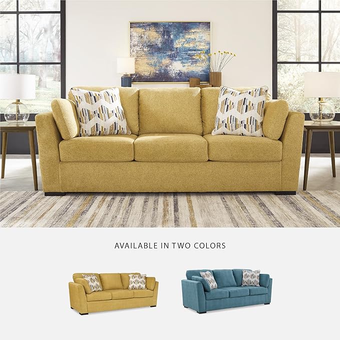 Signature Design by Ashley Keerwick Scandinavian Sofa with 4 Toss Pillows, Yellow
