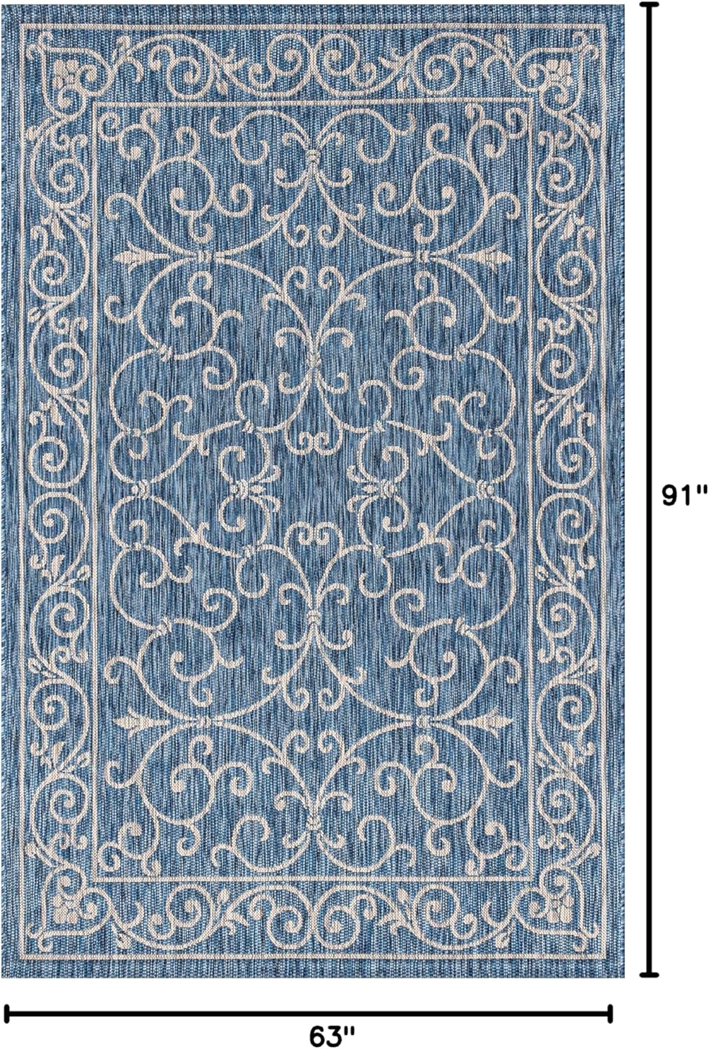 JONATHAN Y Vintage Filigree Indoor Outdoor Area Rug 5X8 Navy/Gray, Charleston Textured Weave for Backyard, Patio, Porch, Easy-Cleaning, High Traffic, Pet-Friendly, Non-Shedding (SMB106D-5)