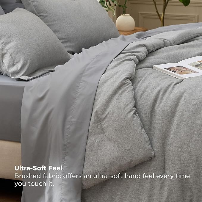 Bedsure Full Comforter Set Dark Grey - Bed in a Bag Full Size Bedding 7 Pieces, Cationic Dyed Bed Set Gift for Family, Dark Grey Soft Bedding for All Seasons Comforter with Sheets, Pillowcases & Shams