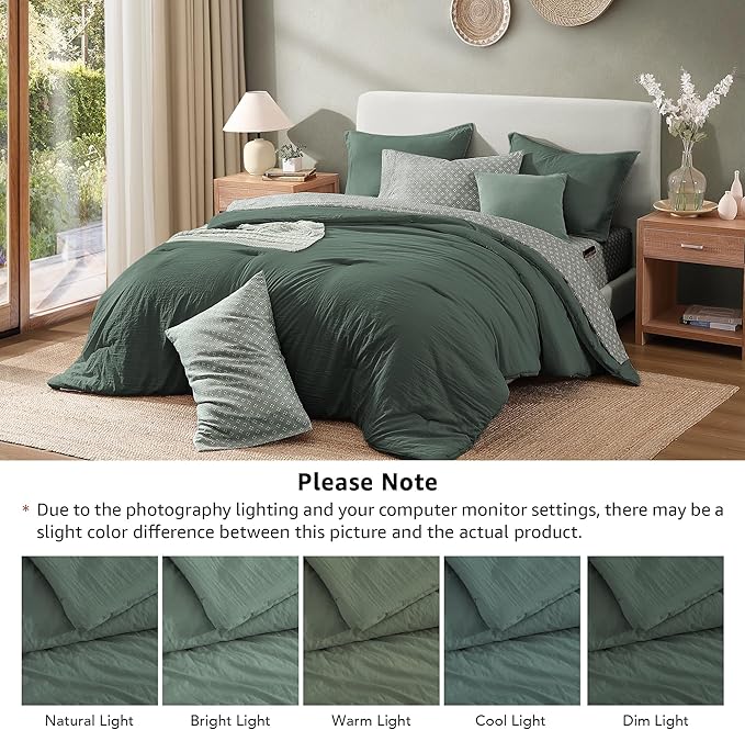 Monbix California King Size Comforter Set - 7 Pieces Deep Forest Prewashed Bed in a Bag Bedding Sets with Comforters, All Seasons Ultra Soft Comforter Bed Set with Sheets, Pillowcases & Shams