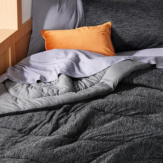 Bedsure Twin/Twin XL Comforter Set - Cooling and Warm Bed Set, Charcoal Black Reversible Bedding for All Season, 2 Pieces, 1 Twin/Twin XL Size Comforter (68"x88") and 1 Pillow Case (20"x26")