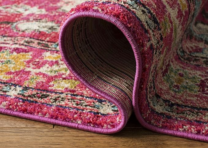 SAFAVIEH Monaco Collection Runner Rug - 2'2" x 12', Pink & Multi, Non-Shedding & Easy to Clean, Distressed Medallion Design, Ideal for Hallway, Foyer, Entryway, Kitchen, Bedroom (MNC243D)