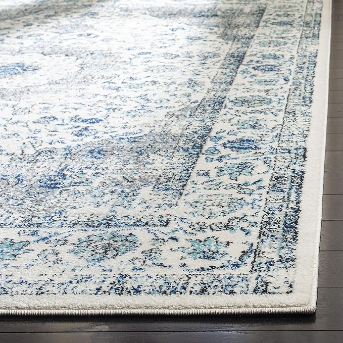 SAFAVIEH Area Rug 9x12 - Evoke Collection - Large - Ivory & Grey, Shabby Chic Oriental Medallion Design, Non-Shedding & Easy to Clean, Ideal for Living Room, Bedroom, Dining Space (EVK220D)