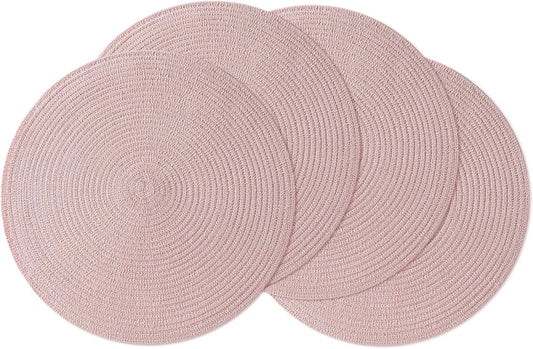Leetaltree Round Placemats Heat and Slip Resistant Cotton Table Mats, Washable Bohemian Placemats for Dining Tables (Pink, Set of 4)