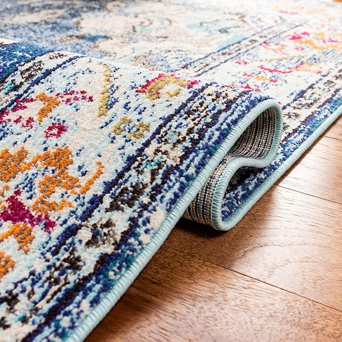SAFAVIEH Monaco Collection Runner Rug - 2'2" x 14', Navy & Light Blue, Non-Shedding & Easy to Clean, Distressed Medallion Design, Ideal for Hallway, Foyer, Entryway, Kitchen, Bedroom (MNC243N)