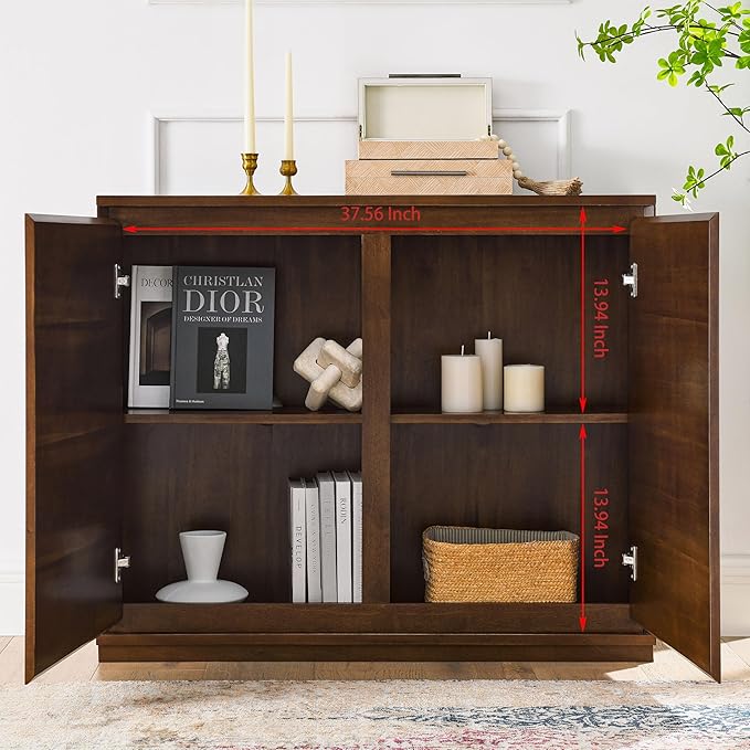 Ball & Cast 39″ Narrow Sideboard Cabinet with 2 Doors and 2 Outlet Holes, Mid Century Modern Credenza & Buffet Storage Cabinet for Living Room, Entryway,Kitchen Coffee Bar & Hallway, Walnut