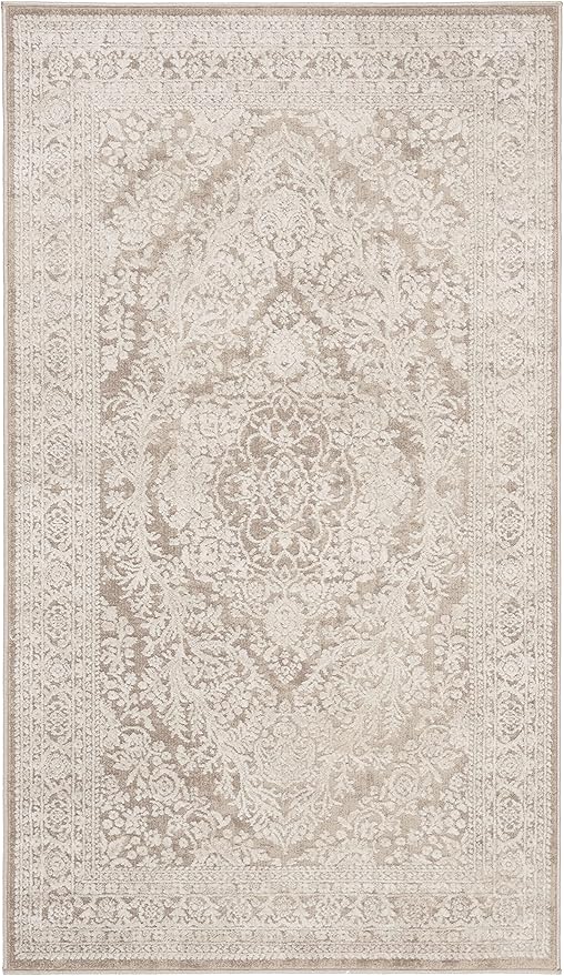SAFAVIEH Area Rug 4x6 - Reflection Collection - Beige & Cream, Non-Shedding & Easy Cleaning, Ideal for Entryway, Living Room, Bedroom (RFT668A)