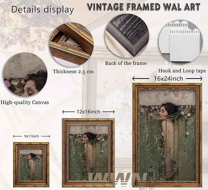 Vintage Gold Framed Ophelia Wall Art, Romantic Victorian Gothic Oil Painting Canvas Print, Dark Academia Wall Decor, Antique Woman Portrait Picture, Moody Floral Poster Artwork for Living Room Bedroom