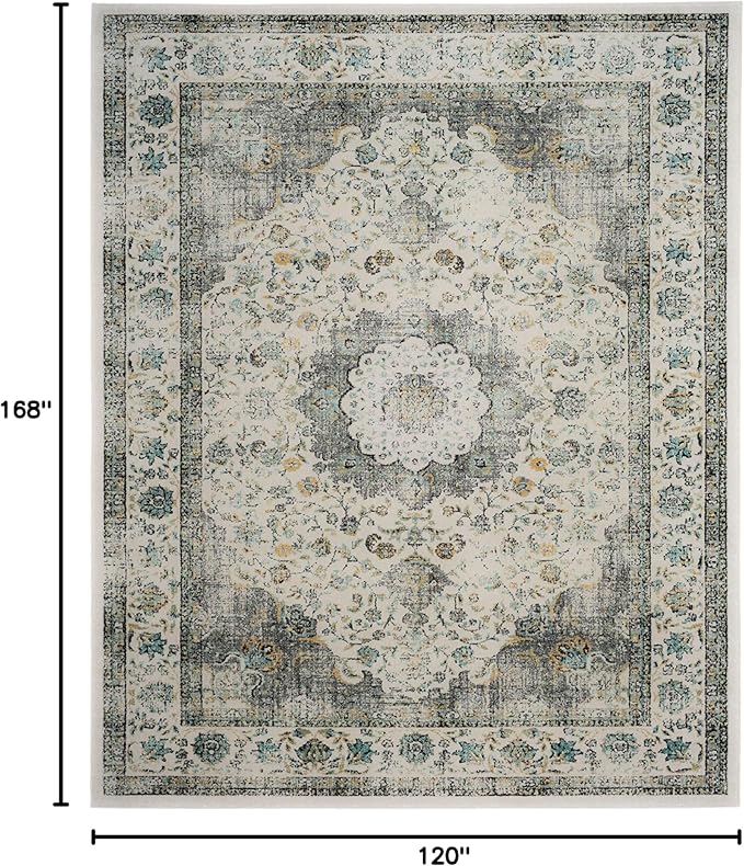 SAFAVIEH Area Rug 10x14 - Evoke Collection - Large - Grey & Gold, Shabby Chic Oriental Medallion Design, Non-Shedding & Easy to Clean, Ideal for Living Room, Bedroom, Dining Space (EVK220B)