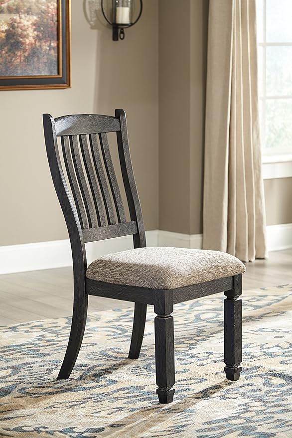 Signature Design by Ashley Tyler Creek Dining Room Upholstered Side Chair, 2 Count, Solid Wood, 19.25" H, Black and Grayish Black