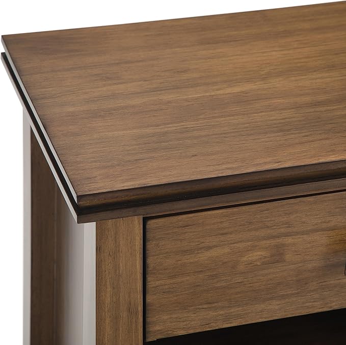 SIMPLIHOME Artisan Bedside Table - 24 inch Wide Solid Wood Nightstand Table in Rustic Natural Aged Brown, Contemporary Bedroom Side or End Table with 1 Drawer, Open Shelf Storage and Bronze Knobs
