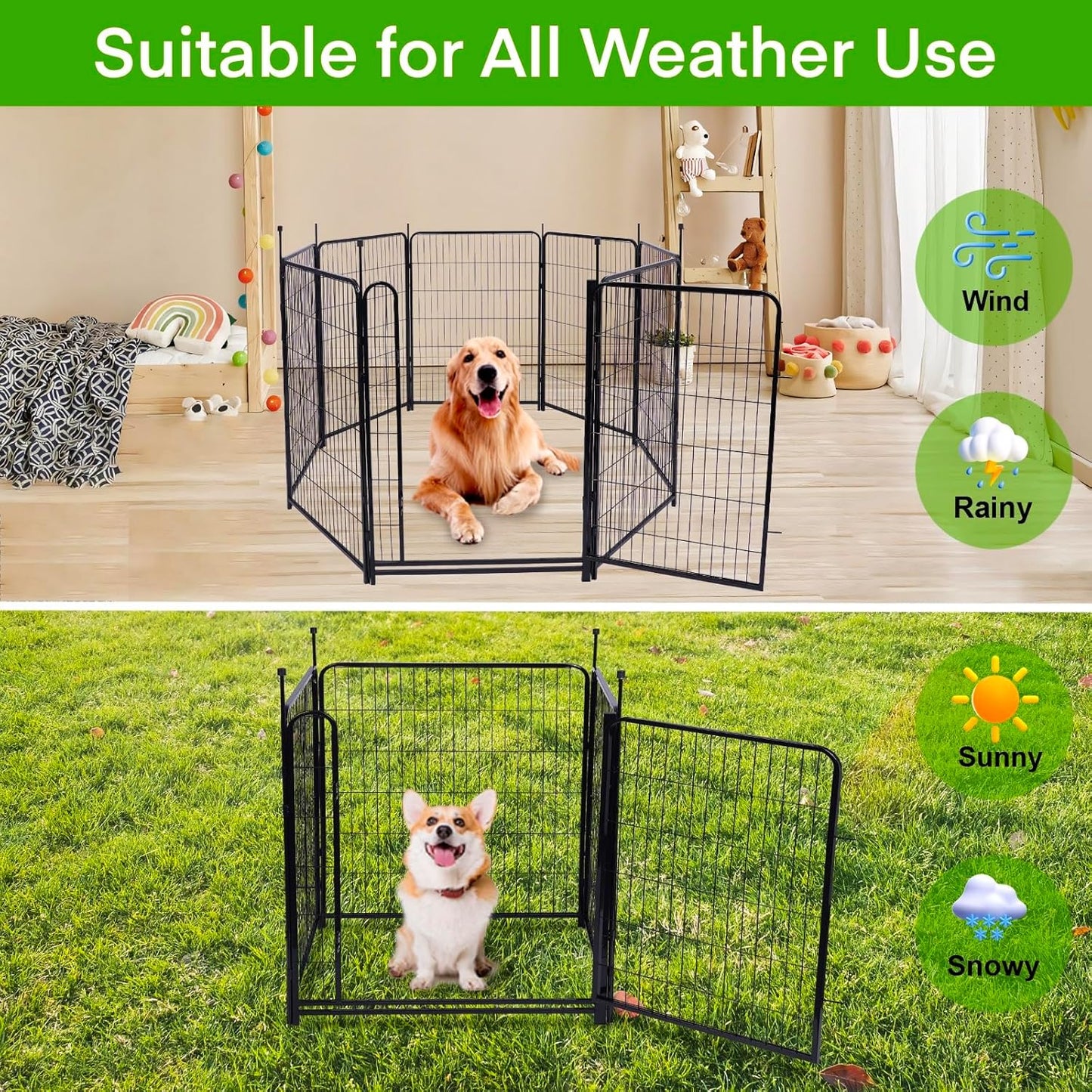 Garden Fencing 36 inch High, 10 Panels Total 22.1 Ft(L) Dog Fence Outdoor for Yard, Gate 21 inches Wide with Low Sills. Animal Barrier Fence, Fencing for Garden Beds, Rabbit Fences
