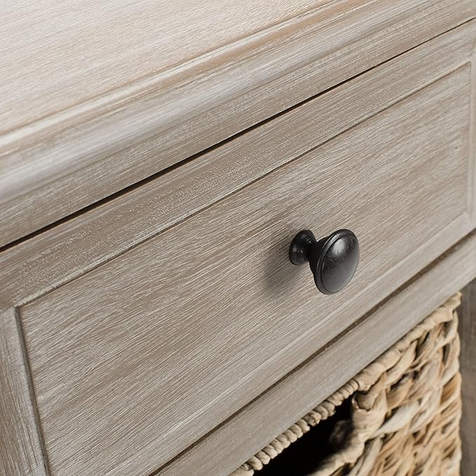 SAFAVIEH Home Collection – Michaela White Washed Storage Unit with Woven Basket Drawers, British Colonial Farmhouse Accent Storage, Fully Assembled (AMH5744E)