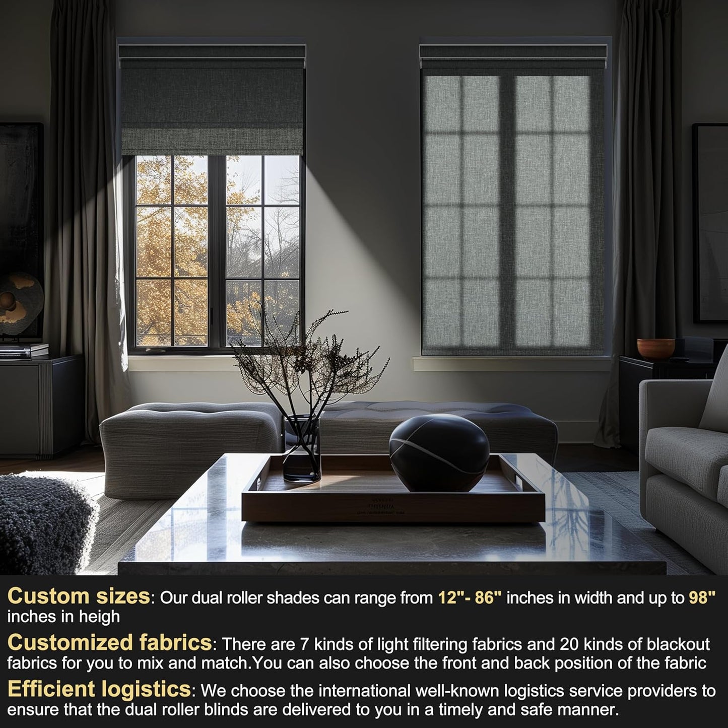 BERISSA Cordless Dual Roller Shades with Cassette Valance,Double Window Shades Blackout and Light Filtering Shades,Day and Night Roller Shades for Home Office Door.Linen Grey.67 W x 64" H