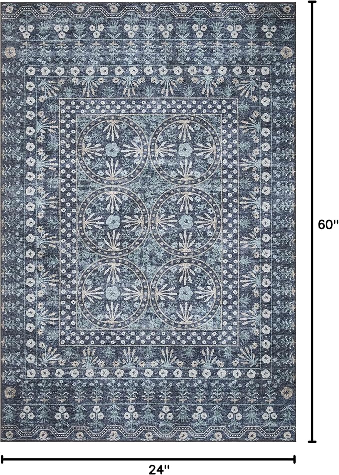 Loloi Rifle Paper Co. Maison Collection MAO-03 Rosette Blue 2'-0" x 5'-0", .19" Pile Height, Accent Rug
