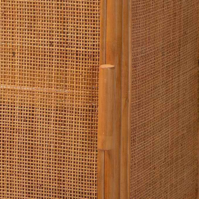 Bali & pari Paloma Arched Rattan Accent Cabinet with Shelves - Handwoven Cane Display Unit with Door, Boho Chic Decorative Furniture Piece for Living Room Entryway or Sunroom, 1-Door