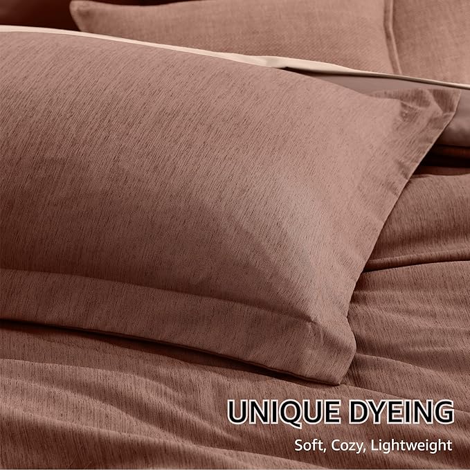 Monbix King Size Comforter Set, Terracotta King Size Bed Set Reversible, King Comforter Set 7 Pieces, Cationic Dyeing Bed in a Bag with Comforter, Sheets, Pillowcases & Shams