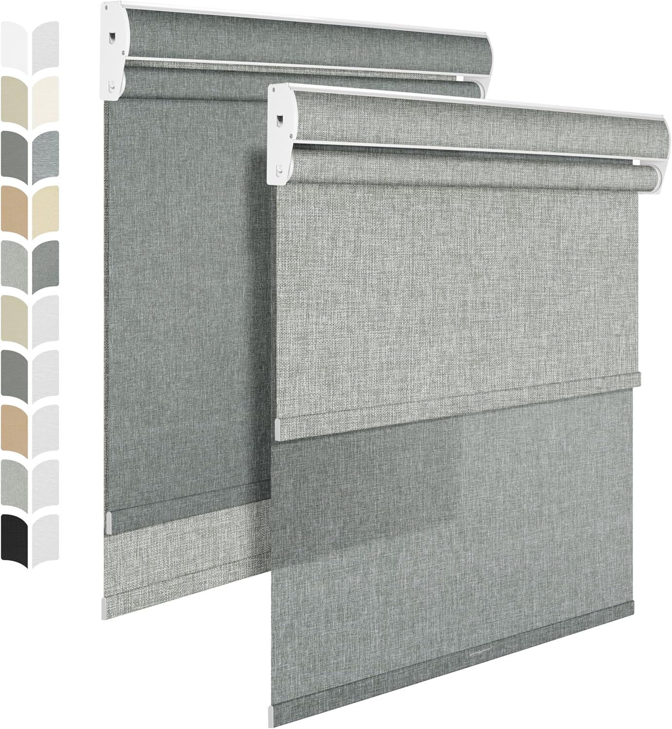 BERISSA Cordless Dual Roller Shades With Cassette Valance, Blackout and Light Filtering, Day and Night for Home Office Door - Linen Grey, 47 W x 56" H