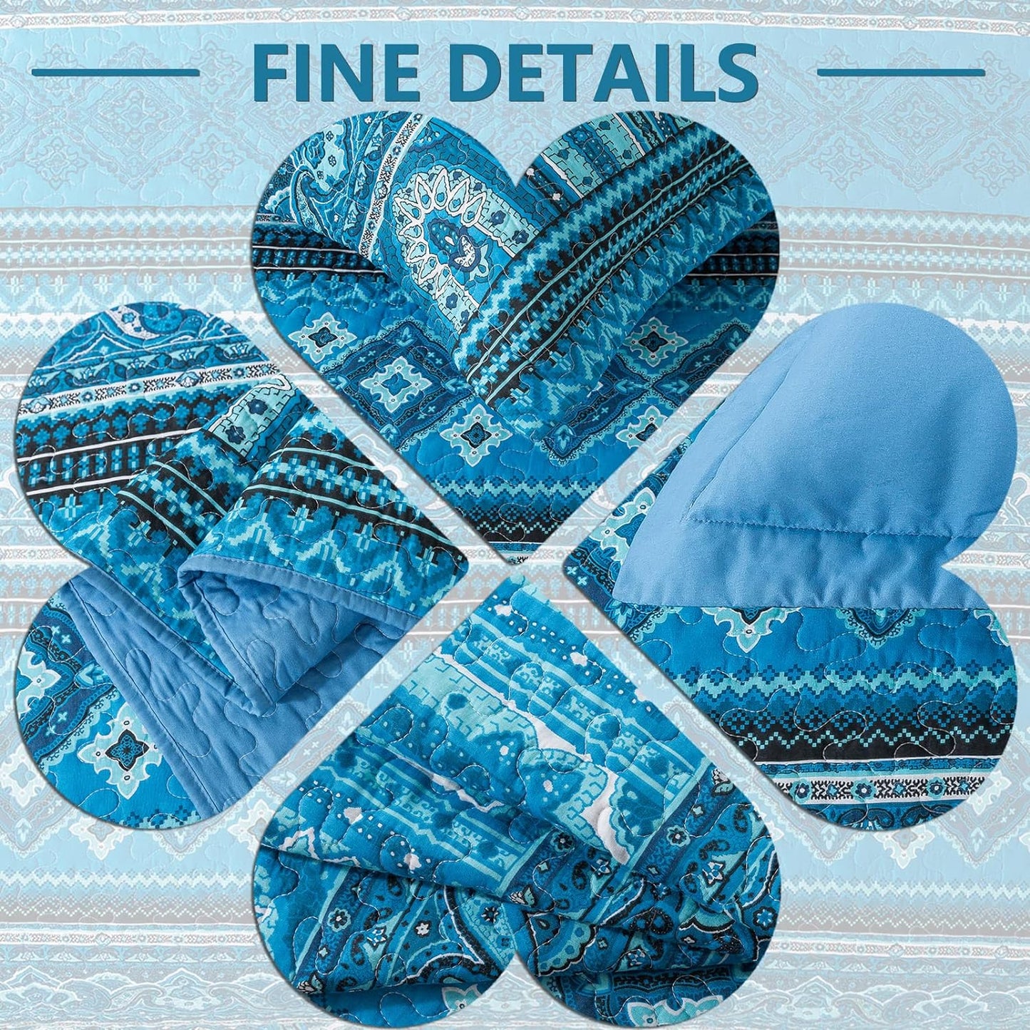 VAPUTAR Cotton Quilt Queen Size Bedding Set - 3 Pieces Queen Quilt Bedding Set, Boho Queen Size Quilts, Lightweight Reversible Coverlets Bedspreads for Farmhouse Bedroom (Blue)