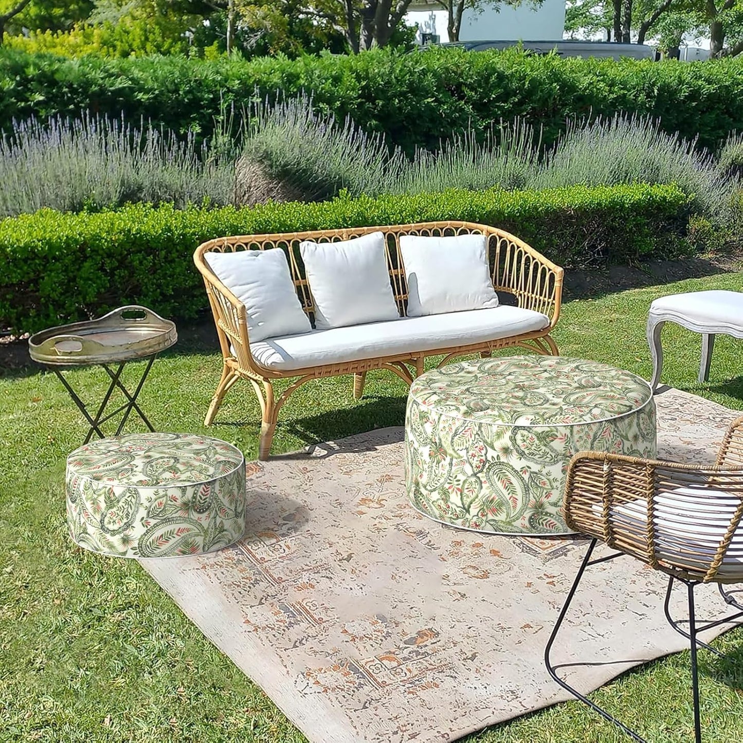 LVTXIII Inflatable Stool Ottoman Footrest with Handle, Decorative Fade-Resistant Foot Stool, Indoor or Outdoor Pouf for Home Garden and Camping Use, 21x21x9, Faylinn Shadow Paisley