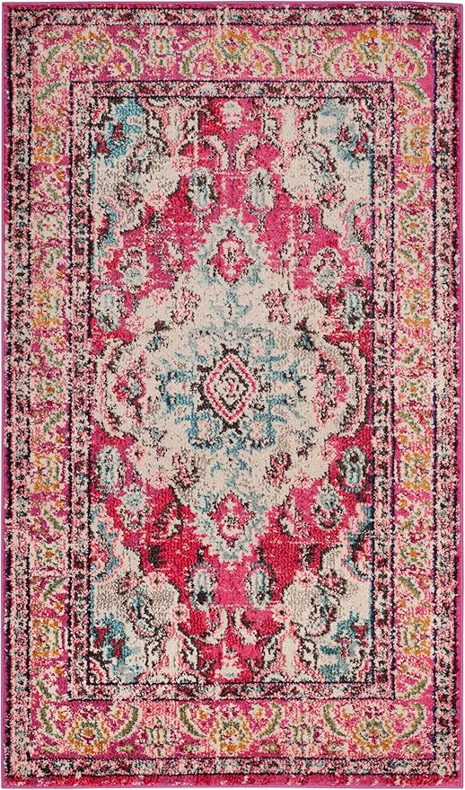 SAFAVIEH Monaco Collection Area Rug - 3' x 5', Pink & Multi, Non-Shedding & Easy to Clean, Distressed Medallion Design, Ideal for Living Room, Bedroom, Dining Space (MNC243D)
