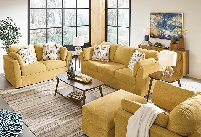 Signature Design by Ashley Keerwick Scandinavian Sofa with 4 Toss Pillows, Yellow