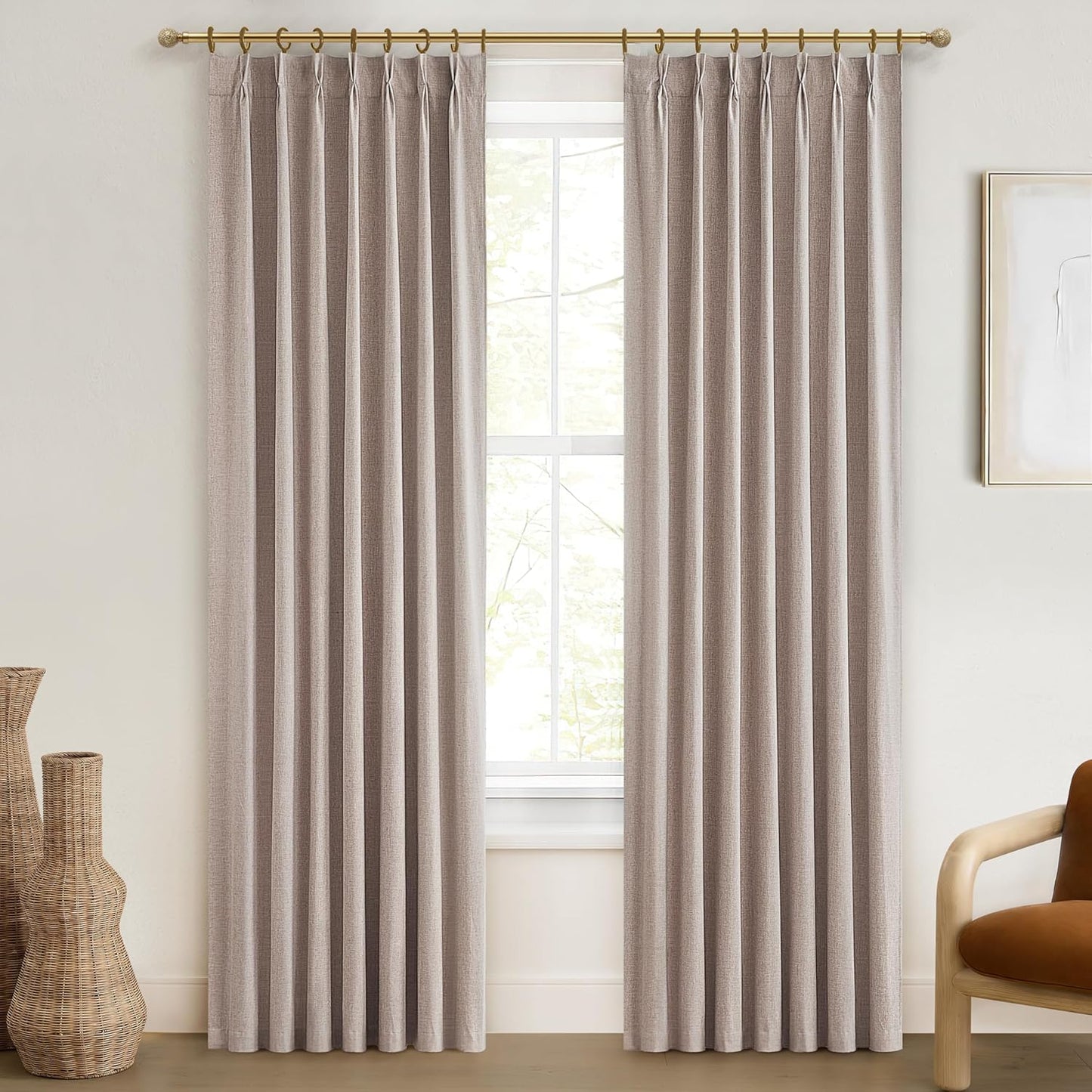 Rustic Country Curtains for Living Room Textured 90 Inch Blackout Curtains Drop Cloth Burlap Window Drapes Farmhouse Boho Linen Oatmeal 2 Panels Pinch Pleated 7-1/2ft Extra Long Heavy Insulated
