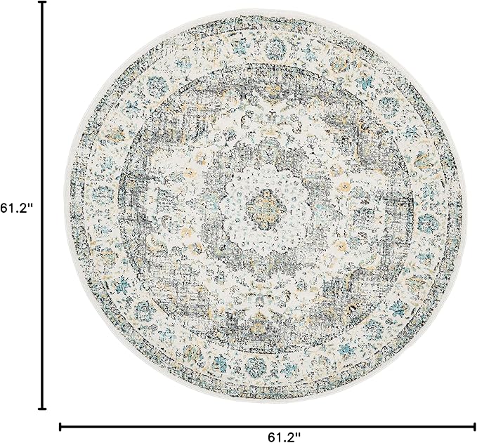 SAFAVIEH Evoke Collection Area Rug - 5'3" Round, Grey & Gold, Shabby Chic Oriental Medallion Design, Non-Shedding & Easy to Clean, Ideal for Living Room, Bedroom, Dining Space (EVK220B)