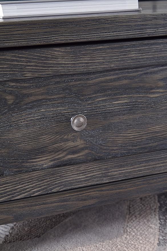 Signature Design by Ashley Todoe Industrial Spring-Lift Top Coffee Table, 2 Storage Drawers, Metal Legs, Wood, 54.38" W x 28.5" D x 18.25" H, Dark Gray & Weathered Pine Finish