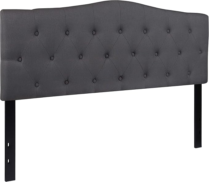 Flash Furniture Cambridge Tufted Upholstered Headboard for Queen Size Bed, Contemporary Fabric Tufted Headboard with Adjustable Height, Dark Gray