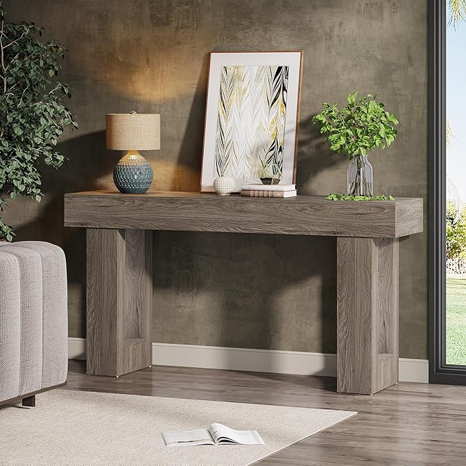 Tribesigns 63-Inch Long Console Table, Wooden Rectangular Sofa Table Behind The Couch, Farmhouse Entryway Table for Entrance, Hallway, Living Room (Grey)