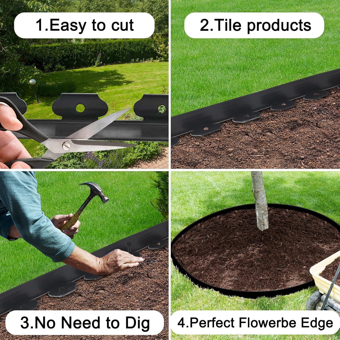 JERIA 2 Inch Tall 100 FT Garden Edging Kit with 120pcs Spikes, Plastic Edging for Landscaping