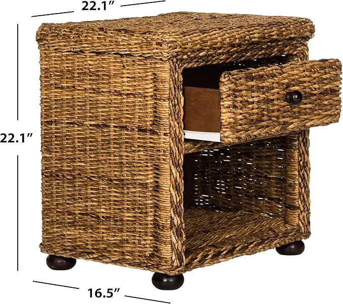 SAFAVIEH Home Collection Magi Tropical Natural Brown Rattan Solid Wood 1-Drawer Nightstand Table, Fully Assembled (SEA8001A)