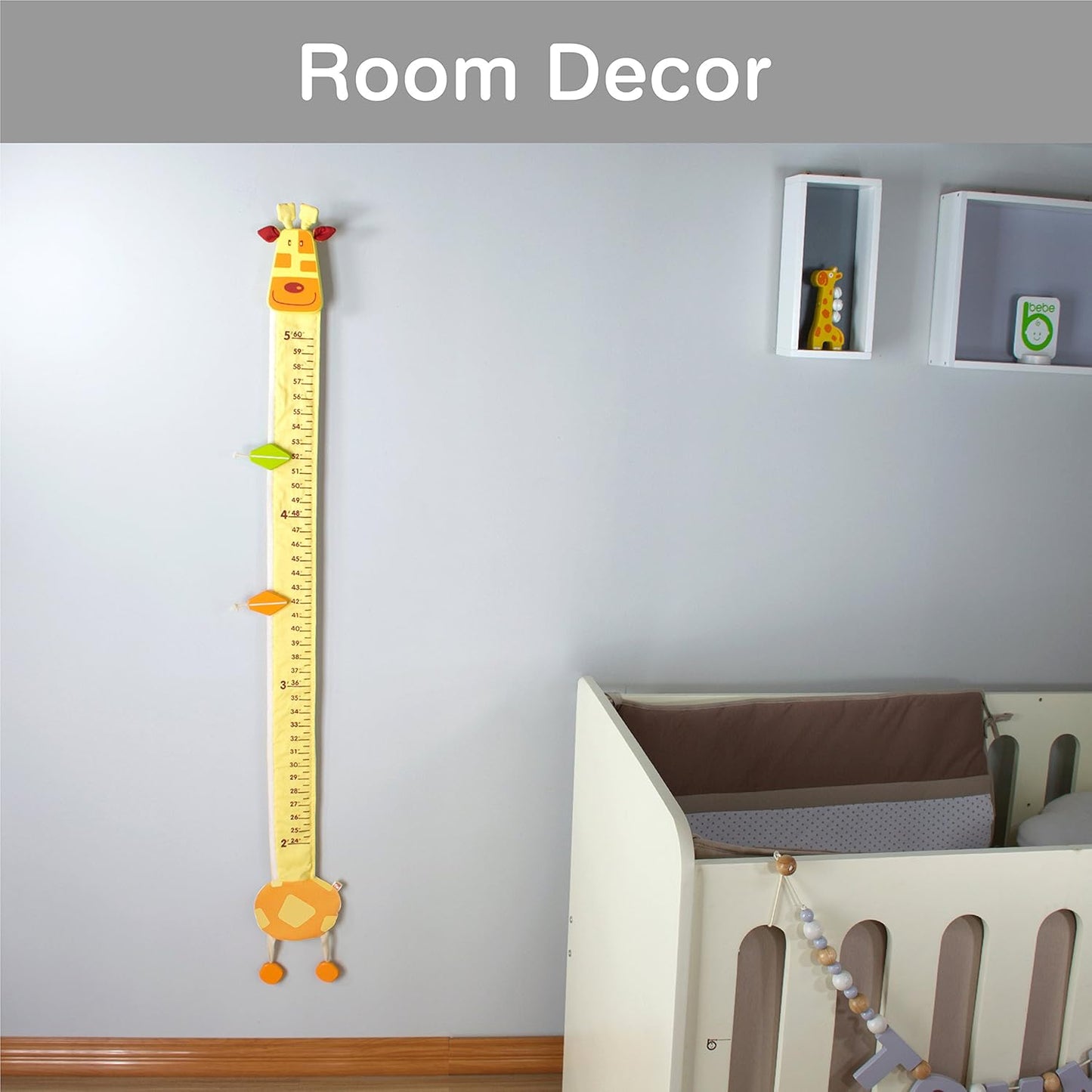 Wood and Fabric Wall Growth Chart, Height Measurement, Scale, Ruler for Kids (Giraffe)