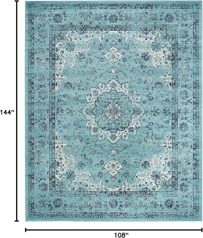 SAFAVIEH Area Rug 9x12 - Evoke Collection - Large - Light Blue, Shabby Chic Oriental Medallion Design, Non-Shedding & Easy to Clean, Ideal for Living Room, Bedroom, Dining Space (EVK220E)