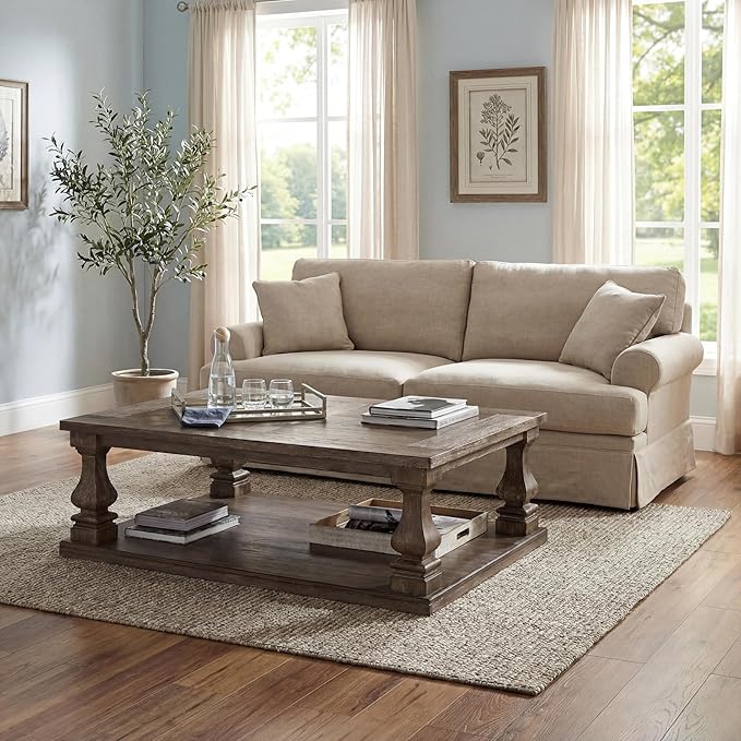 Signature Design by Ashley Johnelle Farmhouse Coffee Table with Weathered Gray Finish, Gray