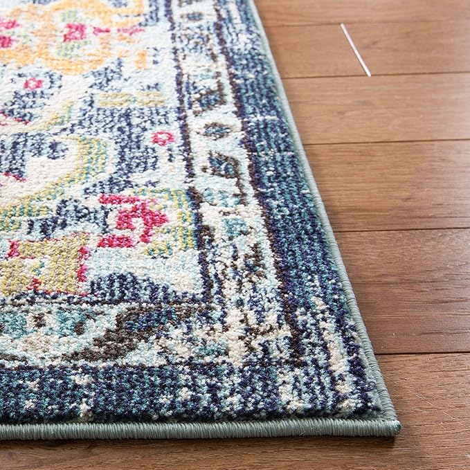 SAFAVIEH Monaco Collection Runner Rug - 2'2" x 14', Navy & Light Blue, Non-Shedding & Easy to Clean, Distressed Medallion Design, Ideal for Hallway, Foyer, Entryway, Kitchen, Bedroom (MNC243N)