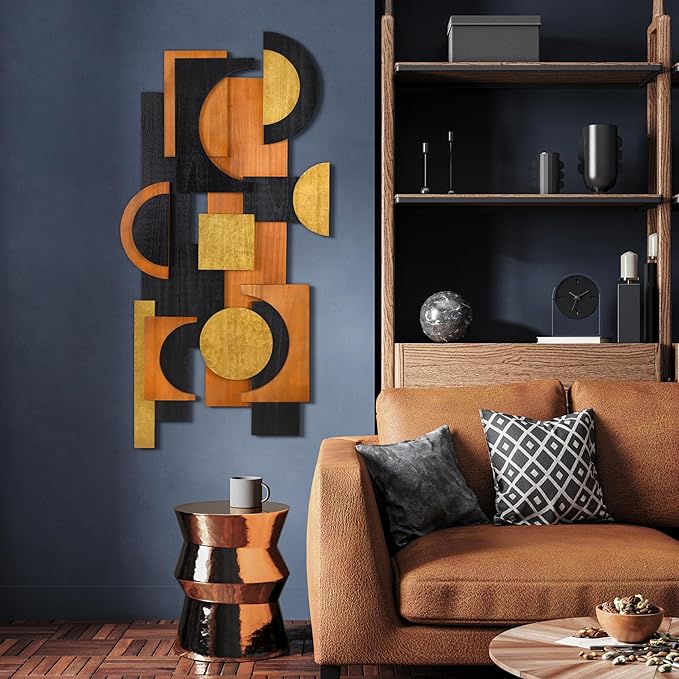 Empire Art Direct "Amber Embraces II" Handmade Dimensional Solid Paulownia Wood Abstracts Wall Art, Ready to Hang, Living Room, Bedroom & Office, 48" x 24"x 1.42"