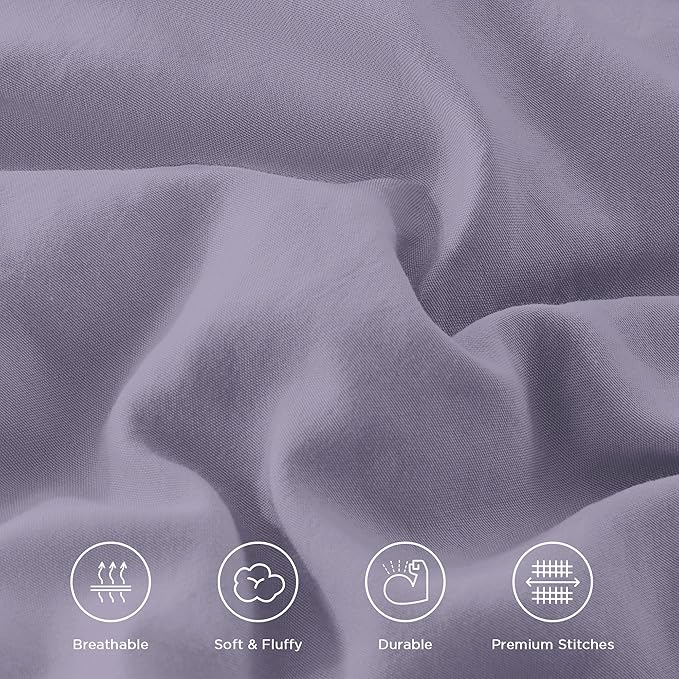 Andency Grayish Purple Ruffle Comforter Full Set, 3pcs Vintage Farmhouse Shabby Chic Bedding Comforter Set, Soft Lightweight Fluffy Bed Comforter Sets All Season Bedding Set