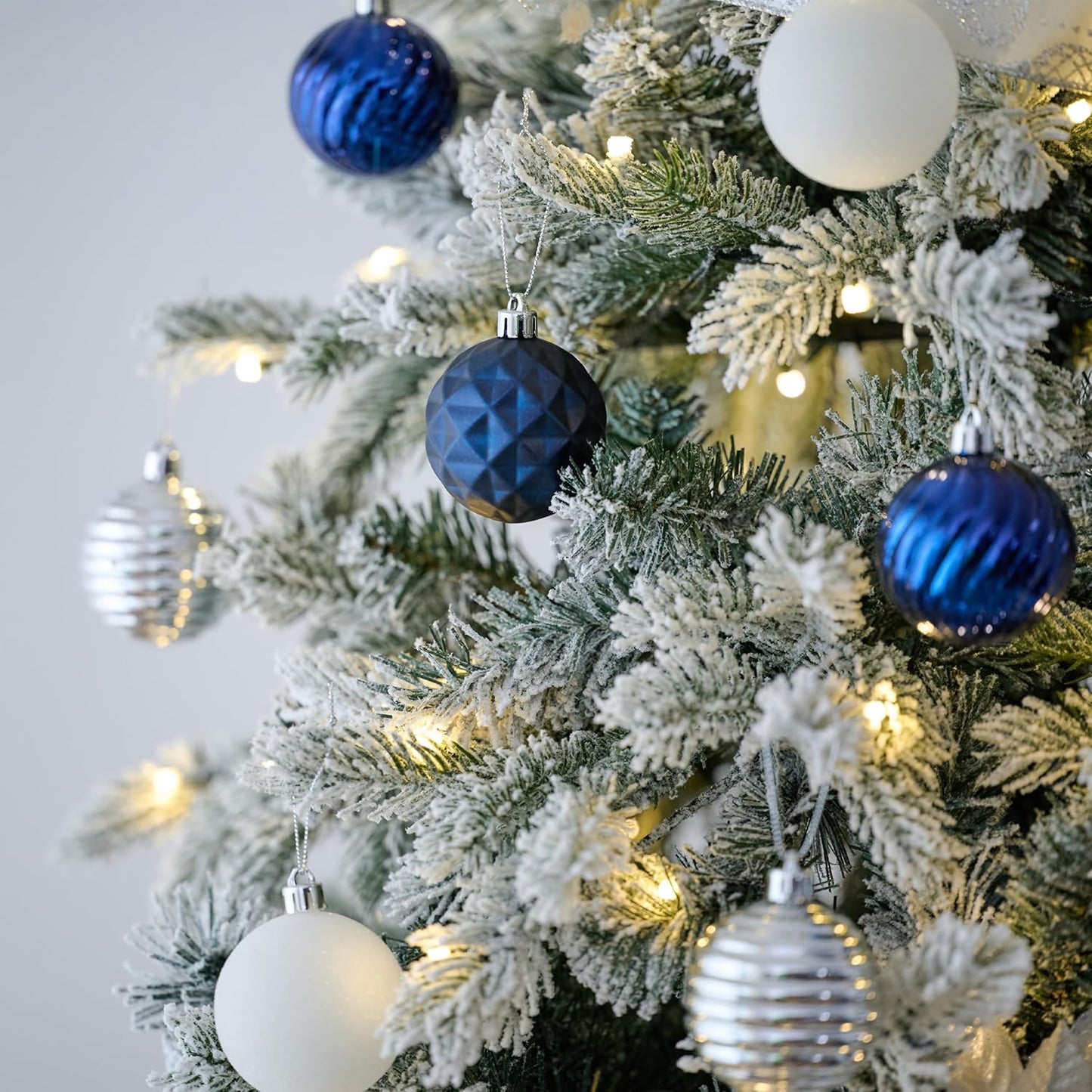 Valery Madelyn Christmas Ornaments Tree Decorations Set for Fall Halloween, 24ct Navy Blue Silver Shatterproof Ball Ornaments, 2.36" Hanging Ornament Bulk for Xmas Holiday Party Decor